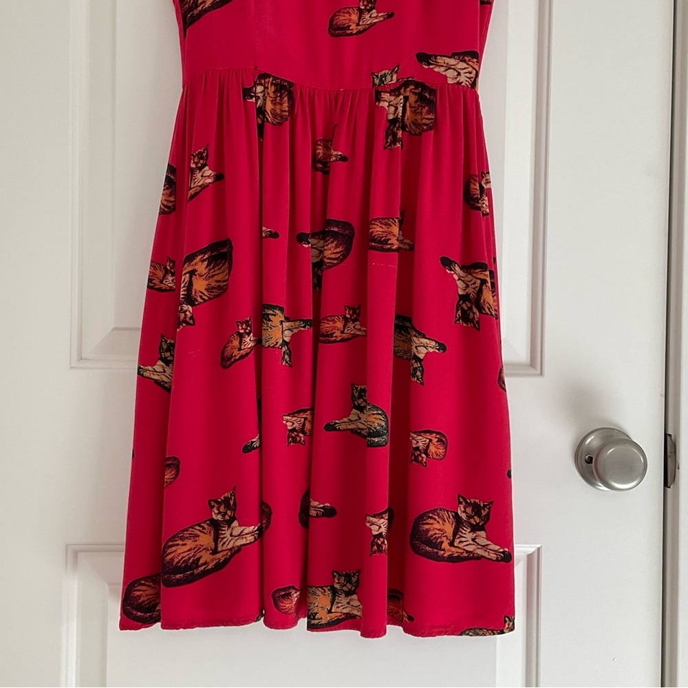 ModCloth Red Cat Print Fit & Flare Dress S - Picture 13 of 16